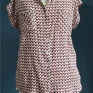 JACHS Girlfriend Red and White Zigzag Button Down Shirt